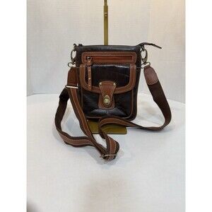 SOPHIA VISCONTI Y2k Chartreuse Brown & Tan LEATHER Italy Crossbody Purse Bag